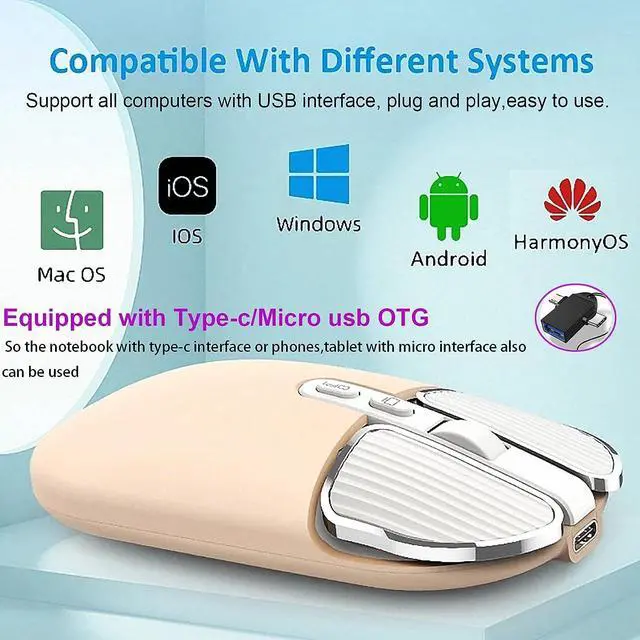 Alt view image 2 of 7 - JieruiDeng 2.4G Wireless Rechargeable Mouse with USB Receiver,One Click Return to Desk,Mute Button,Power Saving, 2400DPI Optical Cute Girls Mouse for Laptop,Notebook,PC,Tablet (Cream-Colored)