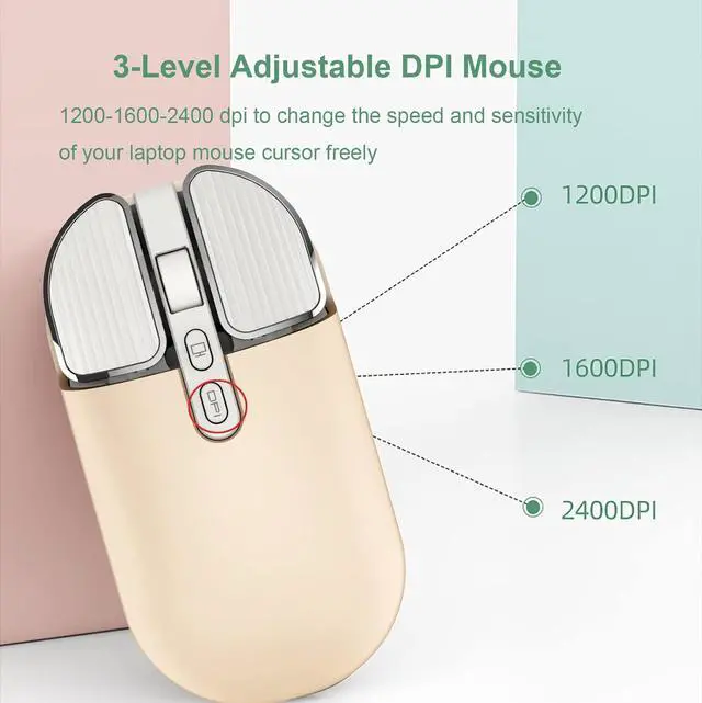 Alt view image 5 of 7 - JieruiDeng 2.4G Wireless Rechargeable Mouse with USB Receiver,One Click Return to Desk,Mute Button,Power Saving, 2400DPI Optical Cute Girls Mouse for Laptop,Notebook,PC,Tablet (Cream-Colored)