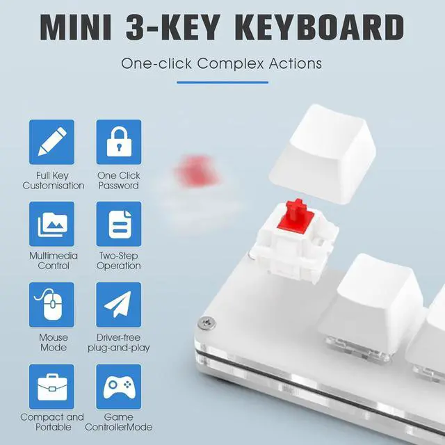 Alt view image 2 of 7 - Ecarke USB Mini 3-Key OSU Keypad Hotswap One Handed Mechanical Gaming Keyboard Programming Macro Cherry Switch RGB Backlit Mini USB Keypad for Windows Mac macros or Rhythm Games