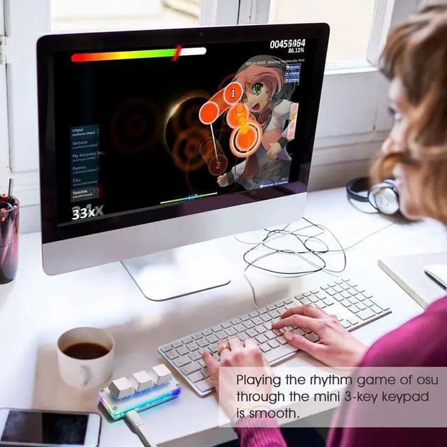 Alt view image 7 of 7 - Ecarke USB Mini 3-Key OSU Keypad Hotswap One Handed Mechanical Gaming Keyboard Programming Macro Cherry Switch RGB Backlit Mini USB Keypad for Windows Mac macros or Rhythm Games