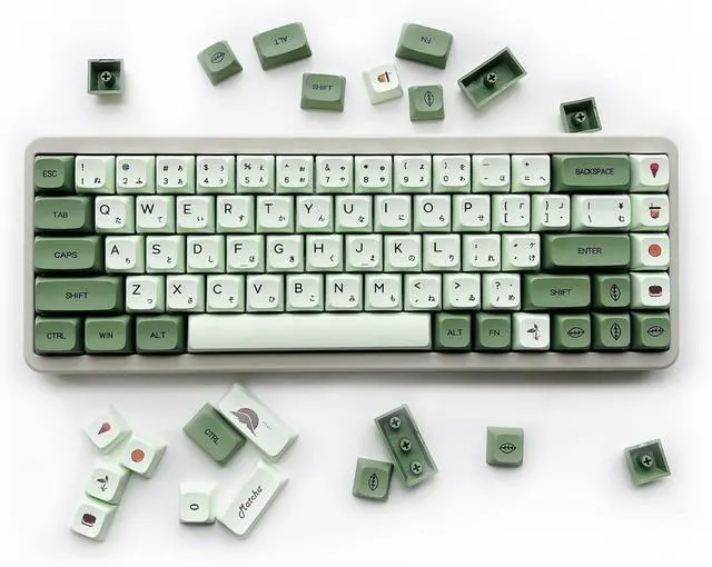 Alt view image 6 of 7 - XDK Custom Keycaps 124 Keys(PBT XDA Dye-Sub) Cute Matcha Green Japanese Keycaps Set for 60% 65% 100% Mechanical Keyboard