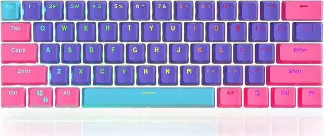 Main image of GTSP PBT Backlit Keycaps 60 Percent with 6.25U Space Bar OEM Profile for Cherry MX Switch Mechanical Gaming Keyboard (Purple+Pink+Blue)