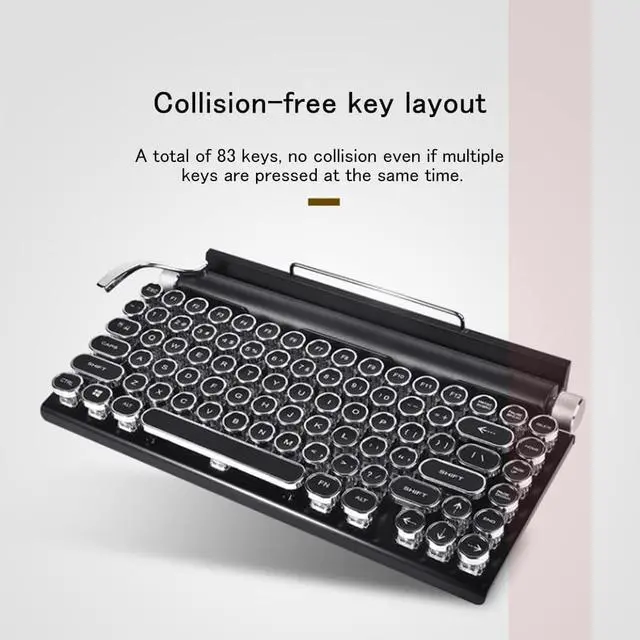 Alt view image 4 of 7 - 83-Key Retro Mechanical Keyboard - Wireless Bluetooth, Gaming, Anti-Ghosting Blue Switch (Black)