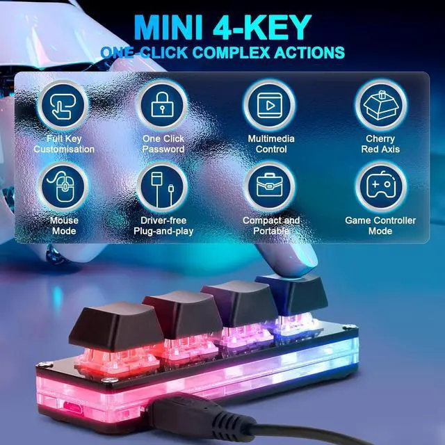 Alt view image 3 of 7 - Ecarke Black Mini 4-Key Keypad Mechanical Gaming Keyboard, Self Programming,OSU Hot Swap Game Keyboards with 1.5m USB-C Data CableUpgrade Cherry Shaft &RGB LED