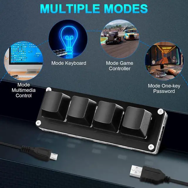 Alt view image 6 of 7 - Ecarke Black Mini 4-Key Keypad Mechanical Gaming Keyboard, Self Programming,OSU Hot Swap Game Keyboards with 1.5m USB-C Data CableUpgrade Cherry Shaft &RGB LED