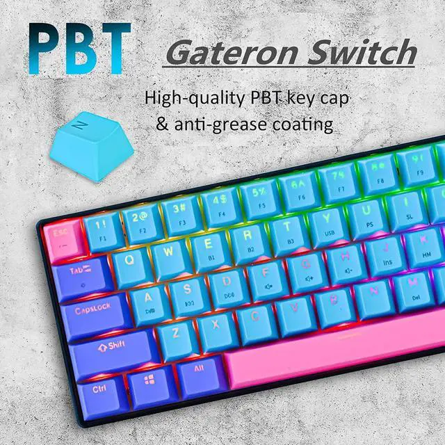 Alt view image 5 of 6 - surmen 60% Wireless Gaming Keyboard 60 Percent RGB Backlit Hot-Swappable GT61 Mini Mechanical Keyboard Bluetooth Programmable (Gateron Yellow, Joker)