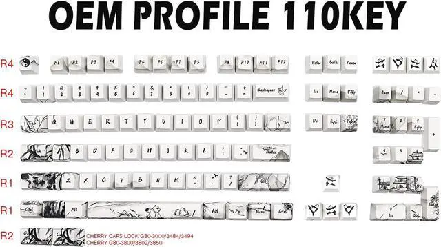 Alt view image 6 of 7 - JSJT Custom Keycaps 110 Key Set Ink Panda Keycaps for Full Sized Keyboard Dye-Sublimation PBT OEM Profile Key Caps for Cherry MX Gateron Switches Mechanical Keyboards