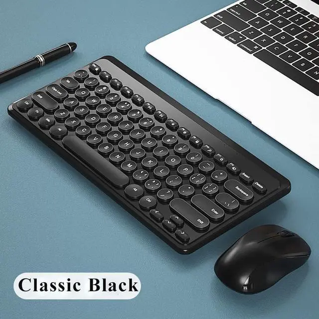 Alt view image 2 of 7 - Compact Keyboard MouseCombo,JieruiDeng 79-Key Retro Mini Cute Computer Keyboard 2.4G USB Wireless and Silent Mice Set for Laptop Desktop PC iPad (Black)