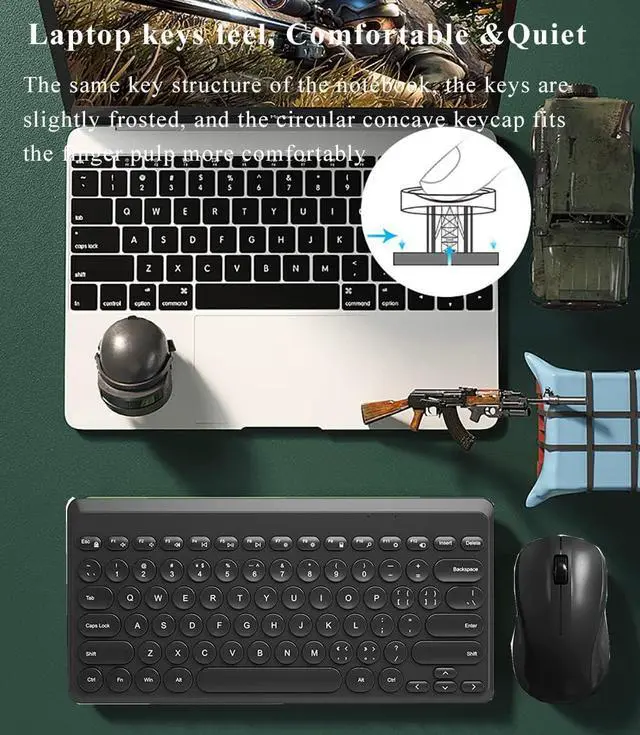 Alt view image 6 of 7 - Compact Keyboard MouseCombo,JieruiDeng 79-Key Retro Mini Cute Computer Keyboard 2.4G USB Wireless and Silent Mice Set for Laptop Desktop PC iPad (Black)