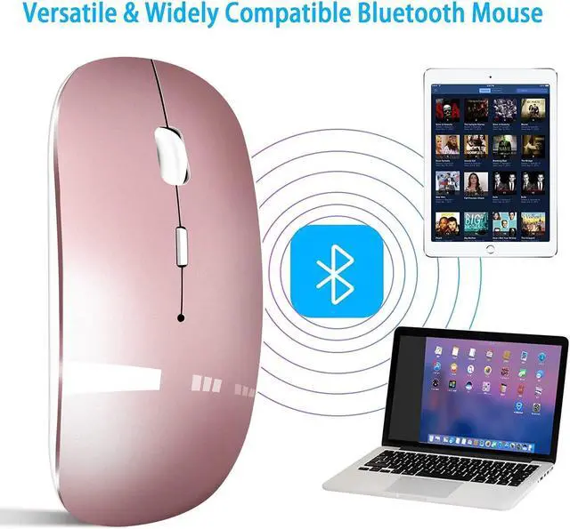 Alt view image 5 of 7 - Vxeei Bluetooth Mouse for Laptop, Wireless Mouse for MacBook Pro/Air/Mac/iPad/Chromebook/Computer -Rechargeale Dual Mode(USB 2.4Ghz + Bluetooth 5.2) Silent Cordless Mouse with USB C Adapter,Rosegold