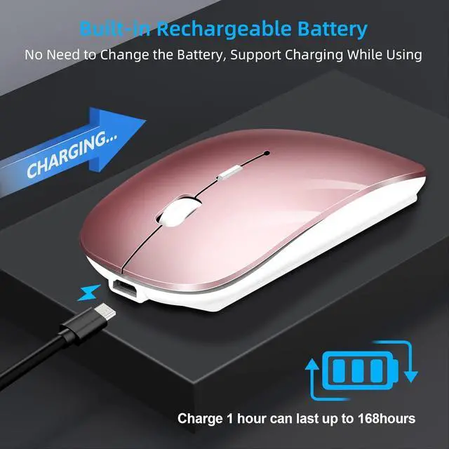 Alt view image 4 of 7 - Vxeei Bluetooth Mouse for Laptop, Wireless Mouse for MacBook Pro/Air/Mac/iPad/Chromebook/Computer -Rechargeale Dual Mode(USB 2.4Ghz + Bluetooth 5.2) Silent Cordless Mouse with USB C Adapter,Rosegold