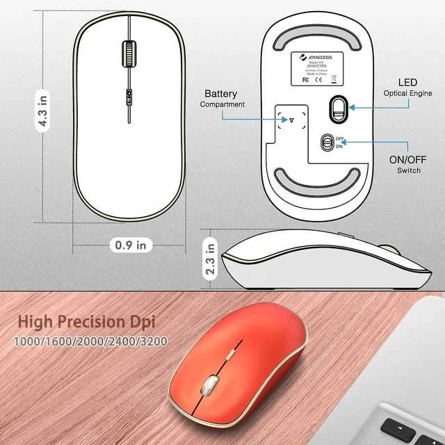 Alt view image 4 of 7 - JOYACCESS Wireless Gaming Mouse, Slim Portable USB Mouse for Laptop, Computer, PC (Orange Red)