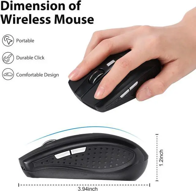 Alt view image 2 of 7 - Handepo 20 Wireless Mouse Bulk 1800dpi Wireless Mouse for Laptop, Silent Mouse with Wireless USB Receiver, Quiet Wireless Mouse with 6 Buttons, Compatible with Windows, Pc, Computer, Office, Black