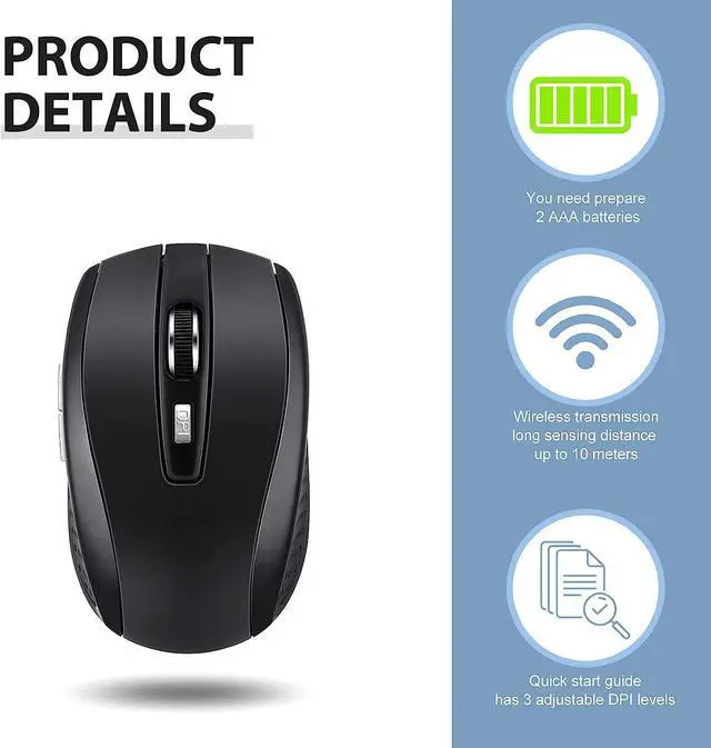 Alt view image 6 of 7 - Handepo 20 Wireless Mouse Bulk 1800dpi Wireless Mouse for Laptop, Silent Mouse with Wireless USB Receiver, Quiet Wireless Mouse with 6 Buttons, Compatible with Windows, Pc, Computer, Office, Black