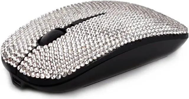 Alt view image 3 of 5 - SA@ Luxury Bling Crystal Diamond Rhinestone USB Slimline Flat Wireless Mouse Gift (Silver Crystal with Black Mouse)