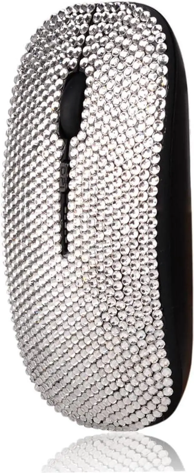 Alt view image 2 of 5 - SA@ Luxury Bling Crystal Diamond Rhinestone USB Slimline Flat Wireless Mouse Gift (Silver Crystal with Black Mouse)
