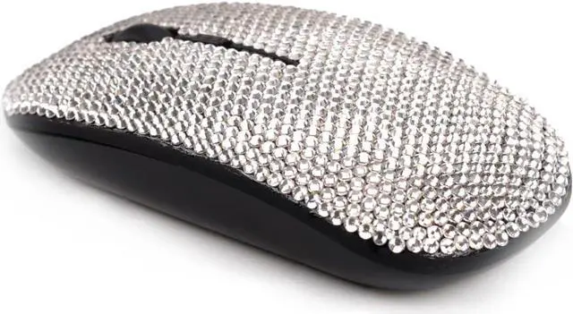 Alt view image 4 of 5 - SA@ Luxury Bling Crystal Diamond Rhinestone USB Slimline Flat Wireless Mouse Gift (Silver Crystal with Black Mouse)