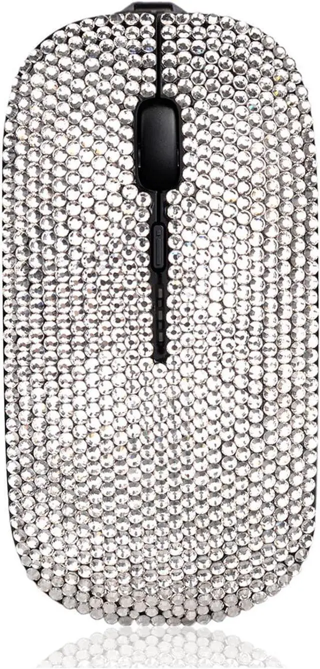 Main image of SA@ Luxury Bling Crystal Diamond Rhinestone USB Slimline Flat Wireless Mouse Gift (Silver Crystal with Black Mouse)