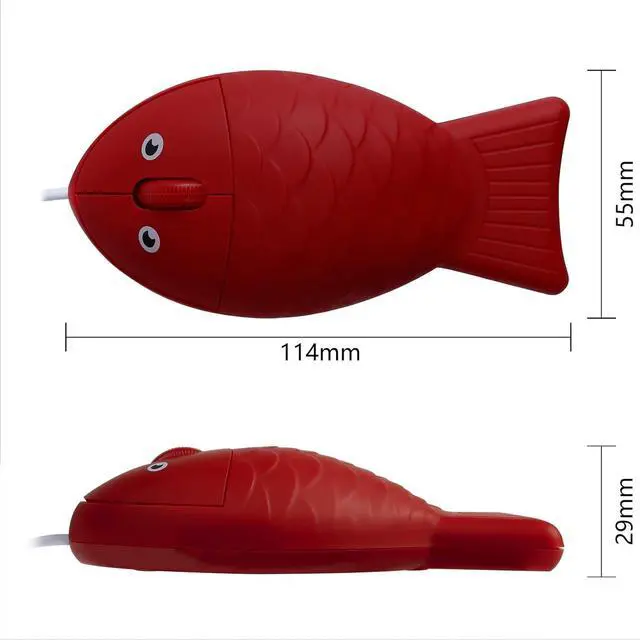 Alt view image 6 of 6 - YOCUNKER Wired Mouse Fish Shape Corded Mouse 3-Button 1200DPI Optical USB Computer Mice with 3.9FT Cord for Laptop, Chromebook, PC, Desktop, Mac, Notebook-Red