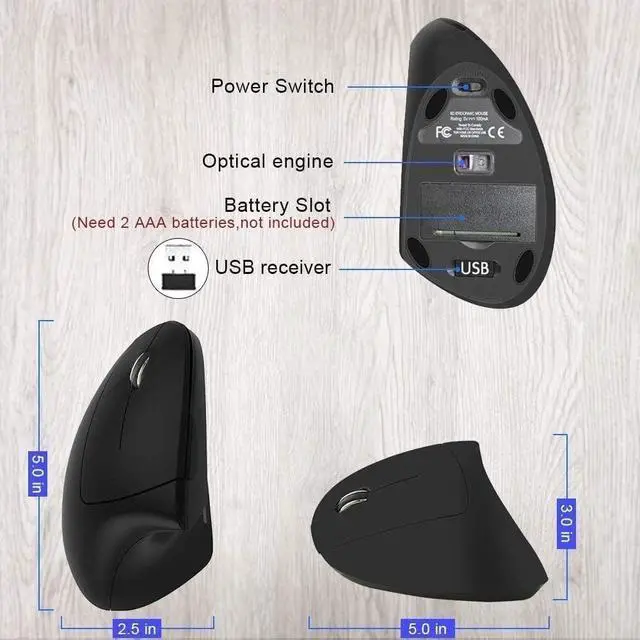 Main image of Ergonomic Left-Handed Wireless Vertical Mouse, 2.4G, 3 Adjustable DPI (800/1200/1600), Specially for Left Handers