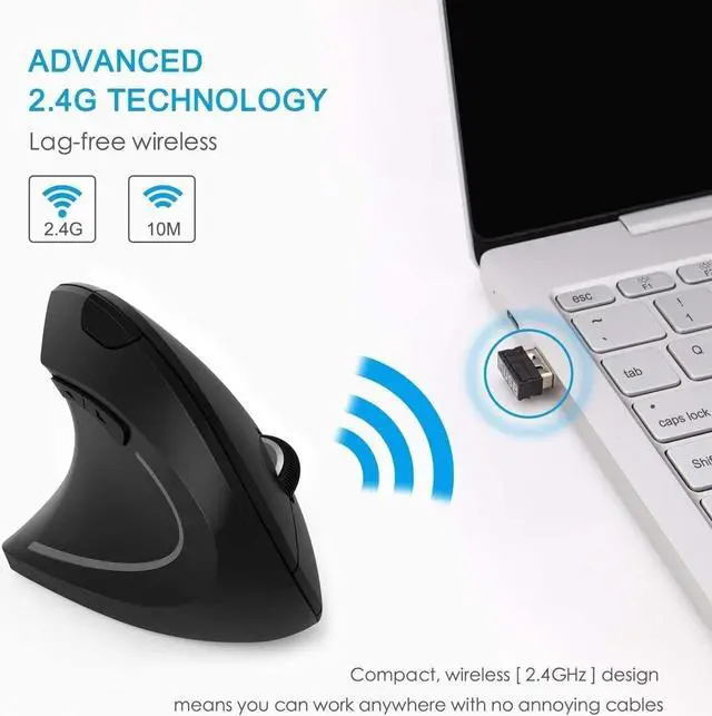 Alt view image 3 of 5 - Ergonomic Left-Handed Wireless Vertical Mouse, 2.4G, 3 Adjustable DPI (800/1200/1600), Specially for Left Handers