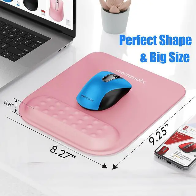 Alt view image 7 of 7 - Pink Ergonomic Mouse Pad with Wrist Rest Support Premium Memory Foam Cushioning for Pain Relief Non-Slip PU Base for Stable Smooth Control - Perfect for Laptop Computer and Home Office