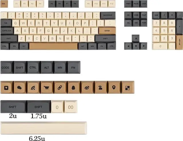 Alt view image 4 of 6 - Guffercty kred XDA Profile Keycaps 125 Retro PBT Key Cap Cover Set Dye Sublimation ANSI US Layout for Cherry Mx Switch Mechanical Keyboard (XDA/Ember)