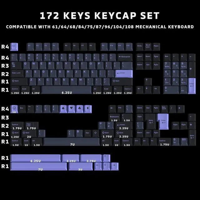 Alt view image 2 of 7 - Hyekit Keycaps 172 Keys Custom Keycaps Double Shot ABS Keycap Set 6.25u 7u Cherry Profile for Cherry Gateron MX Switches Mechanical Keyboard (Nightshade)