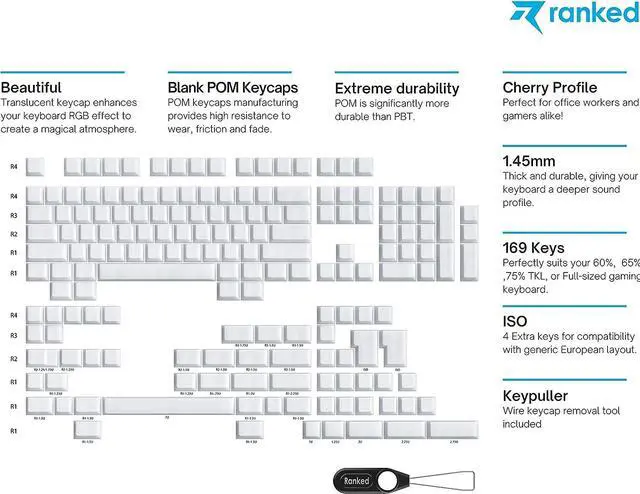Alt view image 2 of 6 - Ranked POM Jelly Premium Translucent Keycap Set | 1.45 mm Thick POM | Cherry Profile for Custom Mechanical Keyboard (White, 169 Keys)