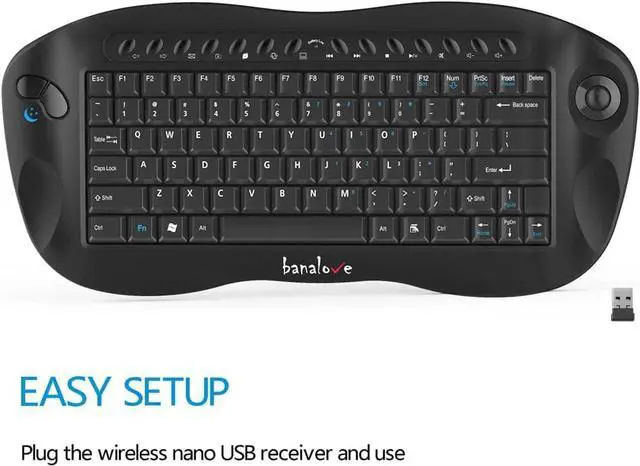 Alt view image 2 of 7 - Wireless Keyboard with Trackball Mouse, 2.4G Handheld Multimedia Keyboard Built in Trackball, Scroll Wheel & Hotkeys for HTPC, TV Box, Laptop, Desktop, Compatible with Windows, Mac, Android (Black)
