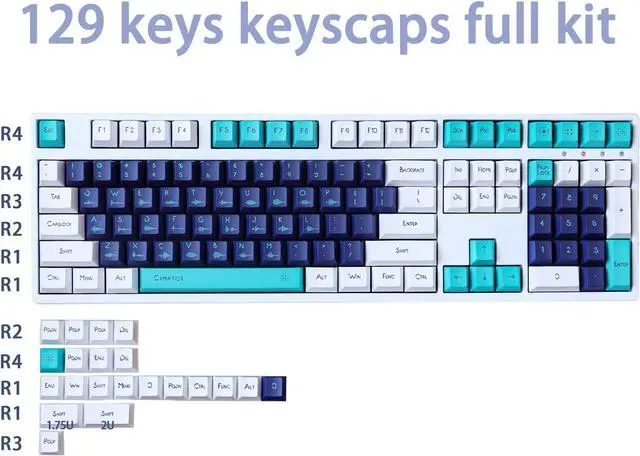 Alt view image 2 of 7 - Terukir Wunzkii PBT Keycaps 129 Keys Dye-Sublimation Keycap Set Cherry Profile Japanese Keycaps for Cherry Gateron Mx Switches Mechanical Gaming Keyboard