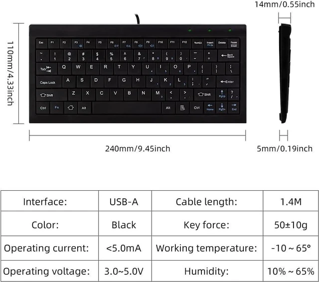 Alt view image 2 of 7 - CUQI Mini Keyboard, Small Wired 82 Scissor Keys, USB Interface Compact for Android, Windows PC, Laptop, Raspberry Pi, Windows 10/8/7