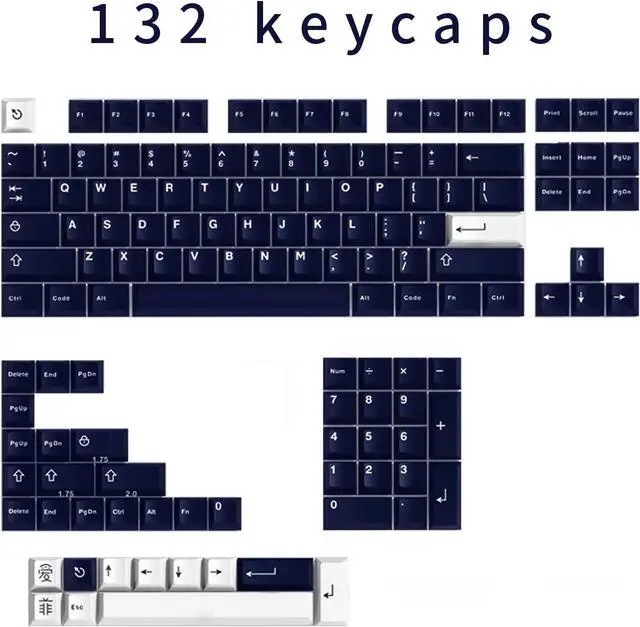 Alt view image 2 of 7 - JOLINTAL 132 Keys Dark Blue Keycaps, ABS Double Shot Cherry Keycaps, Dark Navy and White Keycaps, Cherry Mx Low Profile Keycaps for Mechanical Keyboard Gaming Keyboard