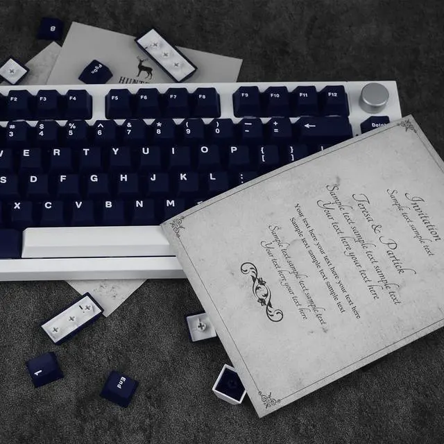 Alt view image 6 of 7 - JOLINTAL 132 Keys Dark Blue Keycaps, ABS Double Shot Cherry Keycaps, Dark Navy and White Keycaps, Cherry Mx Low Profile Keycaps for Mechanical Keyboard Gaming Keyboard