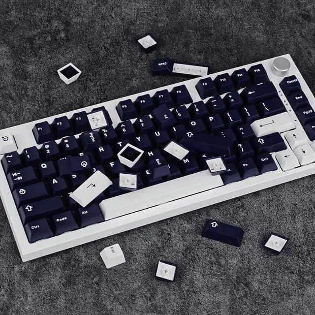 Alt view image 7 of 7 - JOLINTAL 132 Keys Dark Blue Keycaps, ABS Double Shot Cherry Keycaps, Dark Navy and White Keycaps, Cherry Mx Low Profile Keycaps for Mechanical Keyboard Gaming Keyboard