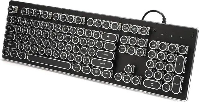 Alt view image 2 of 7 - Gaming Keyboard, Retro Wired Gaming Mechanical Keyboard, Waterproof Ergonomic Mechanical Feeling Keyboard, Key Click with Mixed Light,104 Keys Mixed Light Ergonomic Design (Black)