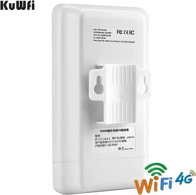 Alt view image 3 of 7 - KuWFi 300Mbps Outdoor 4G LTE CPE WiFi Router with Sim Card Slot CAT4 SIM Routers with POE Adapter Work with IPcamera or Outside WiFi Coverage (US Version B2/B4/B5/B12/B13/B14/B66/B71)