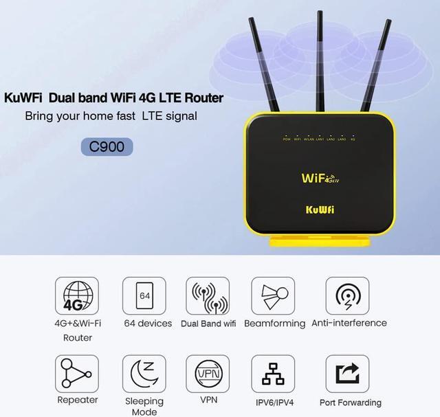 Alt view image 7 of 7 - KuWFi Hotspot 4G LTE No SIM Card Router 1200Mbps Dual Band Gigabit WiFi External Antenna with US 2GB Data vSIM Router Offer high-Speed Data Plans to accommodate RV orRural No Contract Plug and Play