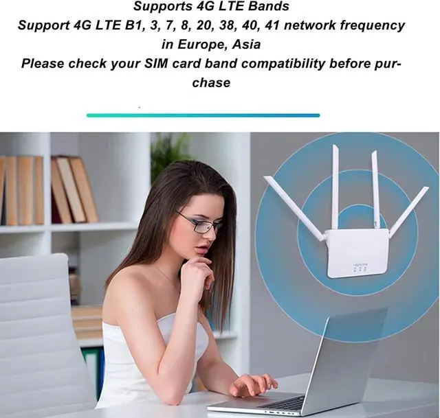 Alt view image 2 of 7 - Router, 4G LTE Router with SIM Card Slot, 300Mbps Unlocked Wireless Mobile WiFi Hotspot Routers with 4 High Gain Antenna, for B1/3/7/8/20/38/40/41 Band, Range to 656ft (US Plug)