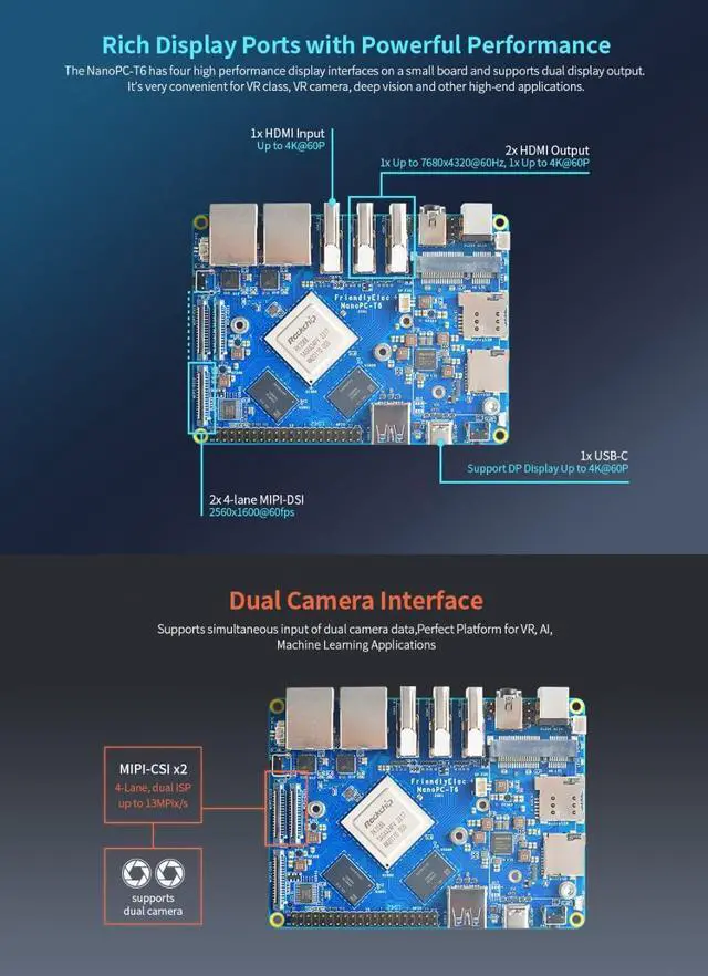 Alt view image 6 of 7 - NanoPC-T6 Open Source Mini WiFi Router with LPDDR4X 16GB RAM 256GB eMMC 6Tops NPU RK3588 SoC Onboard miniPCIe M.2 E-Key Slot for NAS Video Smart IoT Gateway Support M.2 NVMe SSD WiFi Module