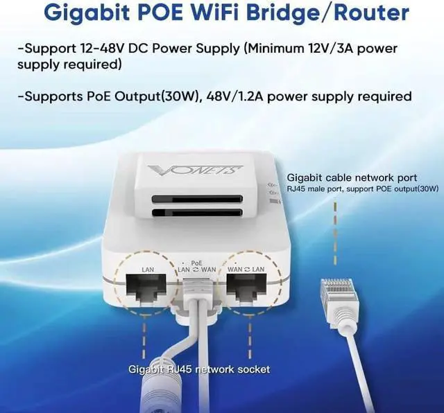 Alt view image 5 of 7 - VONETS VAR1200 Industrial Gigabit Dual Band WiFi Bridge/Router 1200Mbps WiFi to Ethernet Adapter with Intelligent Fan, 3 Gigabit Port, POE, DC/USB Powered for Industrial Network Medical Device