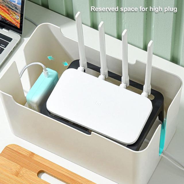 Alt view image 2 of 7 - Diydeg Router Storage Box, Decorative Router Storage Rack with Modem Cable Router Cover, Organized Power Strip Cable Management Hider Rack for Home, Office, Bedroom, Living Room