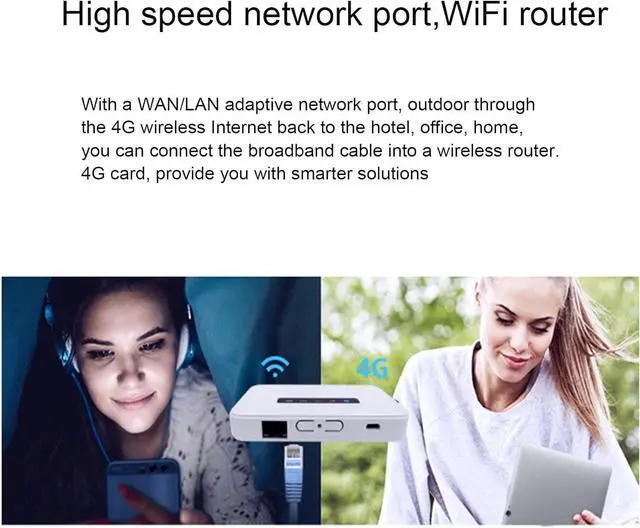 Alt view image 7 of 7 - 4G LTE Mobile Hotspot, 300Mbps High Speed RJ45 WAN LAN International Hotspot, Portable Router with SIM Card Slot, Support 32 Users for Outdoor Car Travel Business