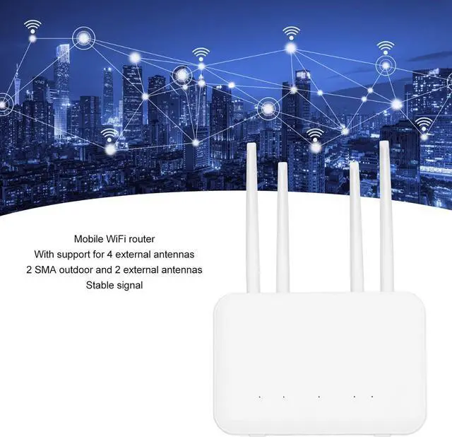 Alt view image 4 of 7 - 4G LTE WiFi Router, Mobile WiFi Router LAN WAN Port Plug and Play 4 External Antennas 300Mbps 100-240V for Middle Eastern for Office (US Plug)