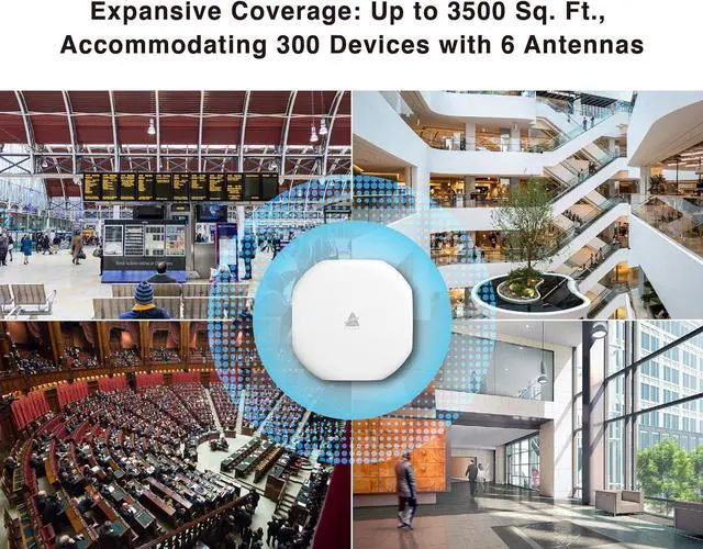 Alt view image 5 of 7 - BROWAN WiFi 6 Access Point AX6600 WAP Mesh Tri-Band MU-MIMO 8 Spatial Streams 3500 Square Feet Coverage 300 Devices 2.4 GHz 5GHz PoE Powered Indoor Ceiling Mount for Home Gaming Office Prism MI10