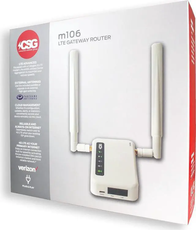 Alt view image 2 of 7 - CSG m106 LTE Cellular Gateway Business or Home Router, Verizon 4G LTE Network Compatible, Built-in Failover, 5,000 mAh Backup Battery for Travel, Lightweight Portable Design, RV Internet