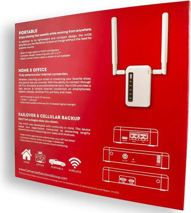 Alt view image 3 of 7 - CSG m106 LTE Cellular Gateway Business or Home Router, Verizon 4G LTE Network Compatible, Built-in Failover, 5,000 mAh Backup Battery for Travel, Lightweight Portable Design, RV Internet