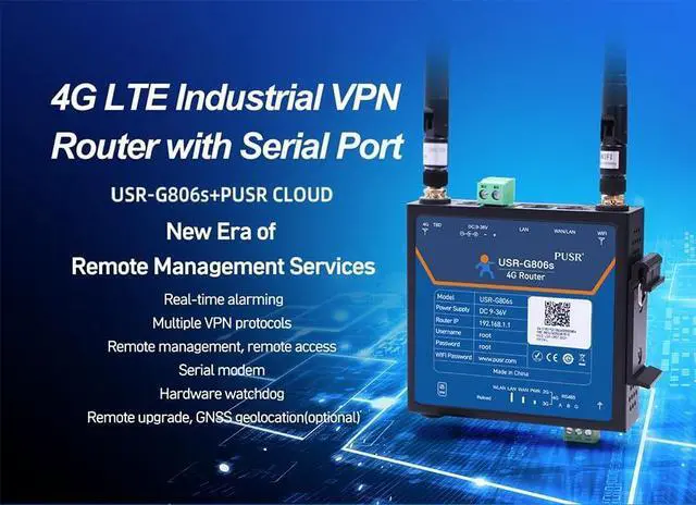 Alt view image 2 of 7 - USR-G806s-EAU 4G Industrial LTE Cellular VPN Router Open VPN Server with RS485 Serial Port WAN/LAN Ethernet Ports Standard 2FF SIM Card Slot
