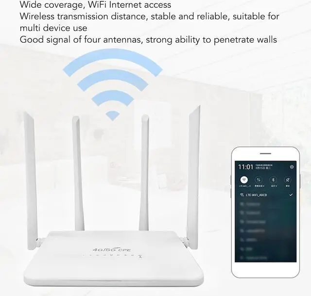 Alt view image 3 of 7 - 4G LTE Wireless Router with SIM Card Slot 300Mbps, Unlock Mobile WiFi Hotspot, 4 Antennas, for Asia 100240V (US Plug)