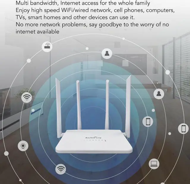Alt view image 4 of 7 - 4G LTE Wireless Router with SIM Card Slot 300Mbps, Unlock Mobile WiFi Hotspot, 4 Antennas, for Asia 100240V (US Plug)